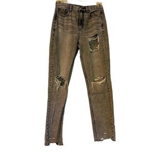 American Eagle Outfitters Women's Grey Distressed Ripped Jeans Size 4 Long‎